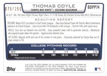 2012 Bowman Draft Picks & Prospects - Draft Picks Orange #BDPP74 Thomas Coyle Back