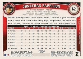 2011 Topps - Black Border #62 Jonathan Papelbon Back