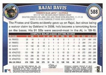 2011 Topps - Diamond Anniversary Limited Edition #588 Rajai Davis Back