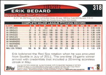 2012 Topps - Gold #318 Erik Bedard Back