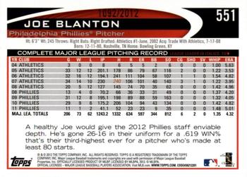 2012 Topps - Gold #551 Joe Blanton Back