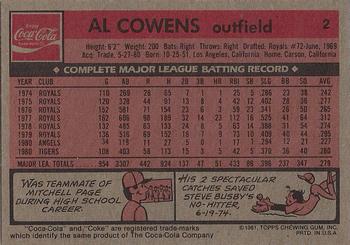 1981 Topps Coca-Cola Detroit Tigers #2 Al Cowens  Back