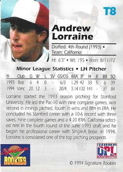 1994 Signature Rookies Draft Picks - Top Prospects #T8 Andrew Lorraine Back