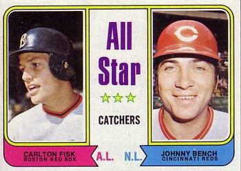 1974 Topps #331 All-Star Catchers (Carlton Fisk / Johnny Bench) Front