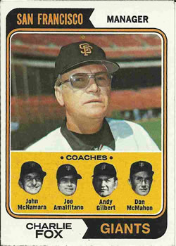 1974 Topps #78 Giants Field Leaders (Charlie Fox / John McNamara / Joe Amalfitano / Andy Gilbert / Don McMahon) Front