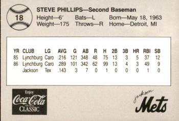 1987 Feder Jackson Mets #18 Steve Phillips Back