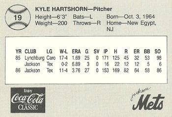 1987 Feder Jackson Mets #19 Kyle Hartshorn Back