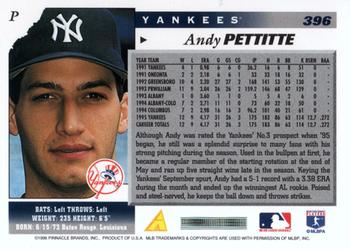 1996 Score #396 Andy Pettitte Back