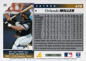 1996 Score #419 Orlando Miller Back