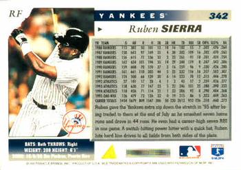 1996 Score #342 Ruben Sierra Back