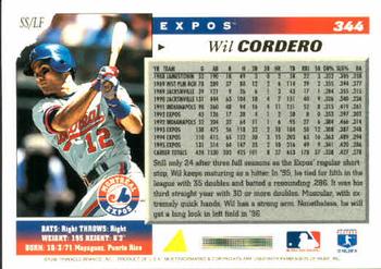 1996 Score #344 Wil Cordero Back