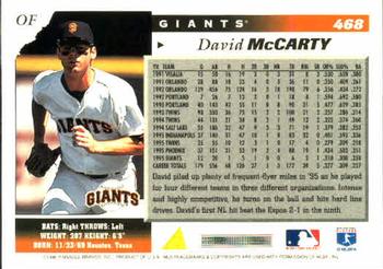 1996 Score #468 David McCarty Back