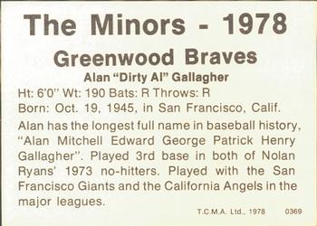 1978 TCMA Greenwood Braves #0369 Alan Gallagher Back