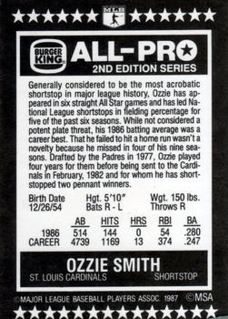 1987 Burger King All-Pro #14 Ozzie Smith Back