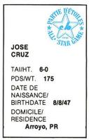 1982 All-Star Game Program Inserts #NNO Jose Cruz Back
