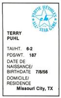 1982 All-Star Game Program Inserts #NNO Terry Puhl Back