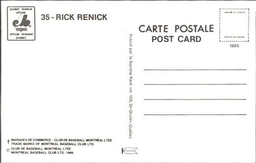 1985 Montreal Expos Postcards #NNO Rick Renick Back