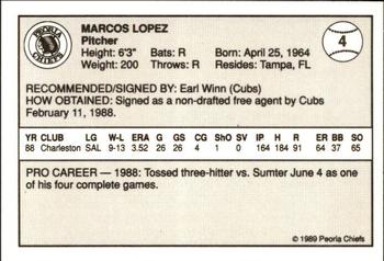 1989 Peoria Chiefs - Gold 200 #4 Marcos Lopez Back