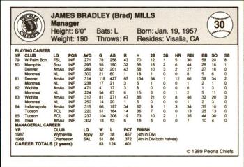 1989 Peoria Chiefs - Gold 200 #30 Brad Mills Back