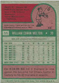 1975 Topps #11 Bill Melton Back
