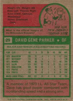 1975 Topps #29 Dave Parker Back