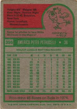 1975 Topps #356 Rico Petrocelli Back