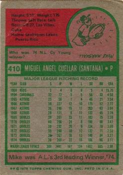 1975 Topps #410 Mike Cuellar Back