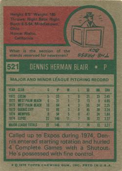 1975 Topps #521 Dennis Blair Back