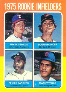 1975 Topps #617 1975 Rookie Infielders (Mike Cubbage / Doug DeCinces / Reggie Sanders / Manny Trillo) Front