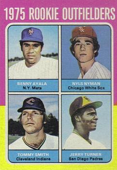 1975 Topps #619 1975 Rookie Outfielders (Benny Ayala / Nyls Nyman / Tommy Smith / Jerry Turner) Front