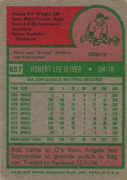 1975 Topps #657 Bob Oliver Back