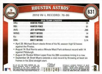 2011 Topps - Red Border #631 Houston Astros Back