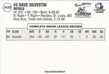 1990 SportsPrint Prince William Cannons #24 Dave Silvestri Back