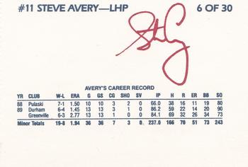 1990 Richmond Braves #6 Steve Avery Back