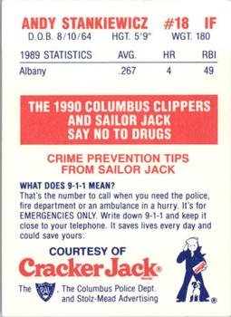 1990 Columbus Clippers Police #24 Andy Stankiewicz Back