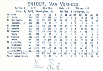 1990 Columbus Clippers #29 Van Snider Back