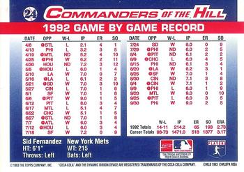 1993 Topps/Coca-Cola Commanders of the Hill #24 Sid Fernandez Back