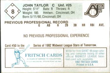 1982 Fritsch Appleton Foxes #8 John Taylor Back