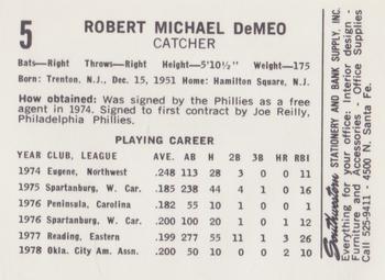 1979 Oklahoma City 89ers #5 Bob DeMeo Back