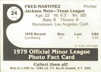 1979 TCMA Jackson Mets #24 Fred Martinez Back