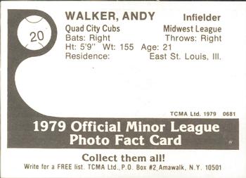 1979 TCMA Quad City Cubs #20 Andrew Walker Back