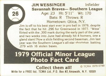 1979 TCMA Savannah Braves #26 Jim Wessinger Back