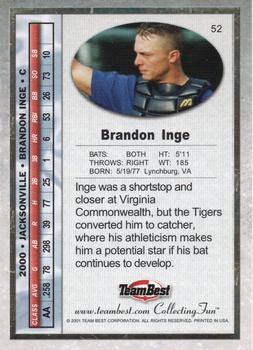 2001 Team Best #52 Brandon Inge Back