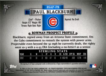 2012 Bowman Sterling - Prospect Autographs #BSAP-PB Paul Blackburn Back