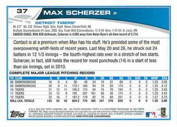 2013 Topps - Emerald Foil #37 Max Scherzer Back