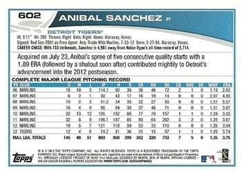 2013 Topps - Emerald Foil #602 Anibal Sanchez Back