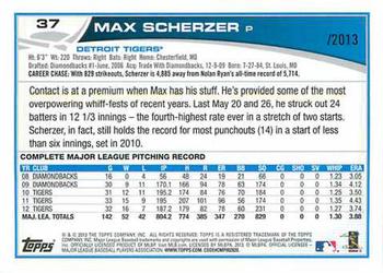 2013 Topps - Gold #37 Max Scherzer Back