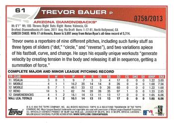 2013 Topps - Gold #61 Trevor Bauer Back