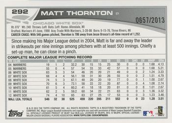 2013 Topps - Gold #292 Matt Thornton Back