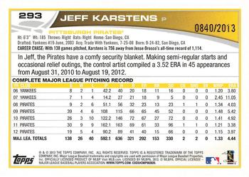 2013 Topps - Gold #293 Jeff Karstens Back